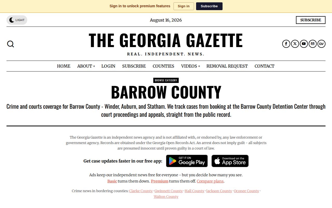 Unofficial Georgia Gazette Barrow County crime and court index