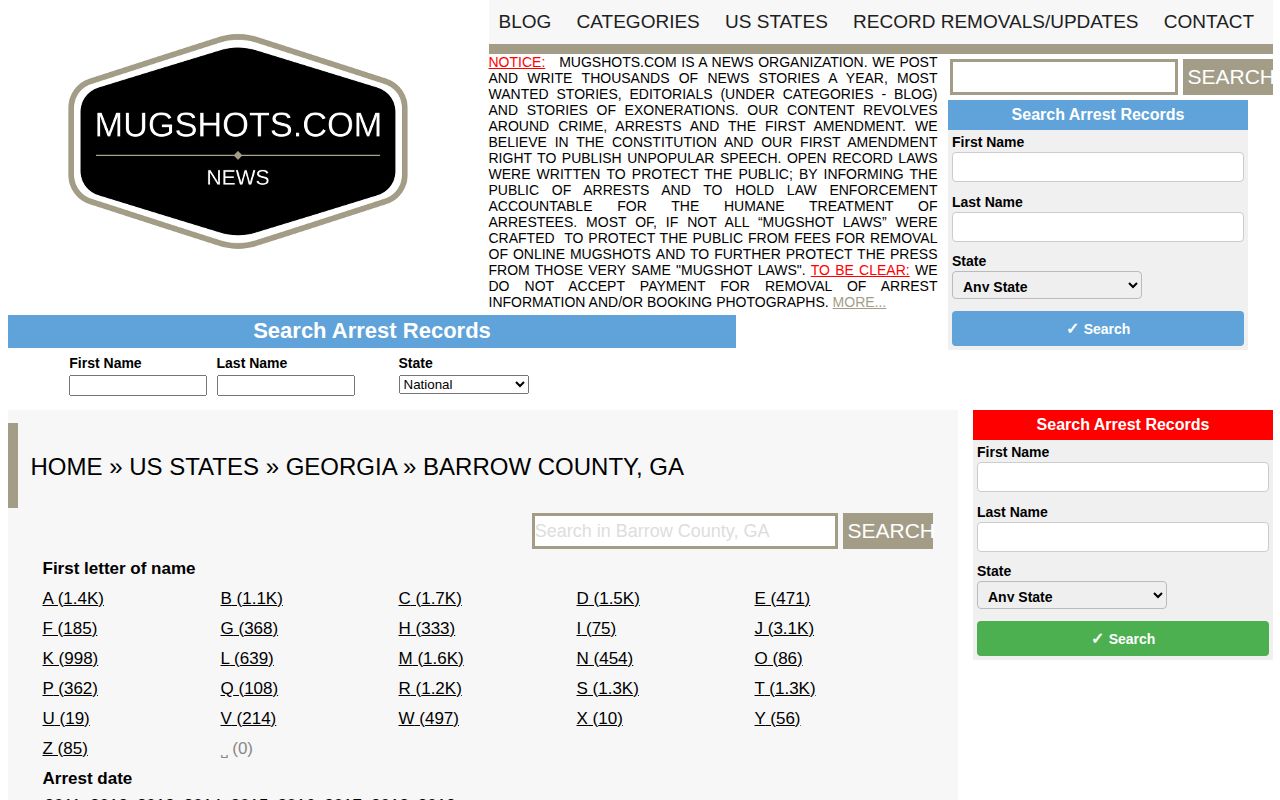 Mugshots.com unofficial historical Barrow County archive