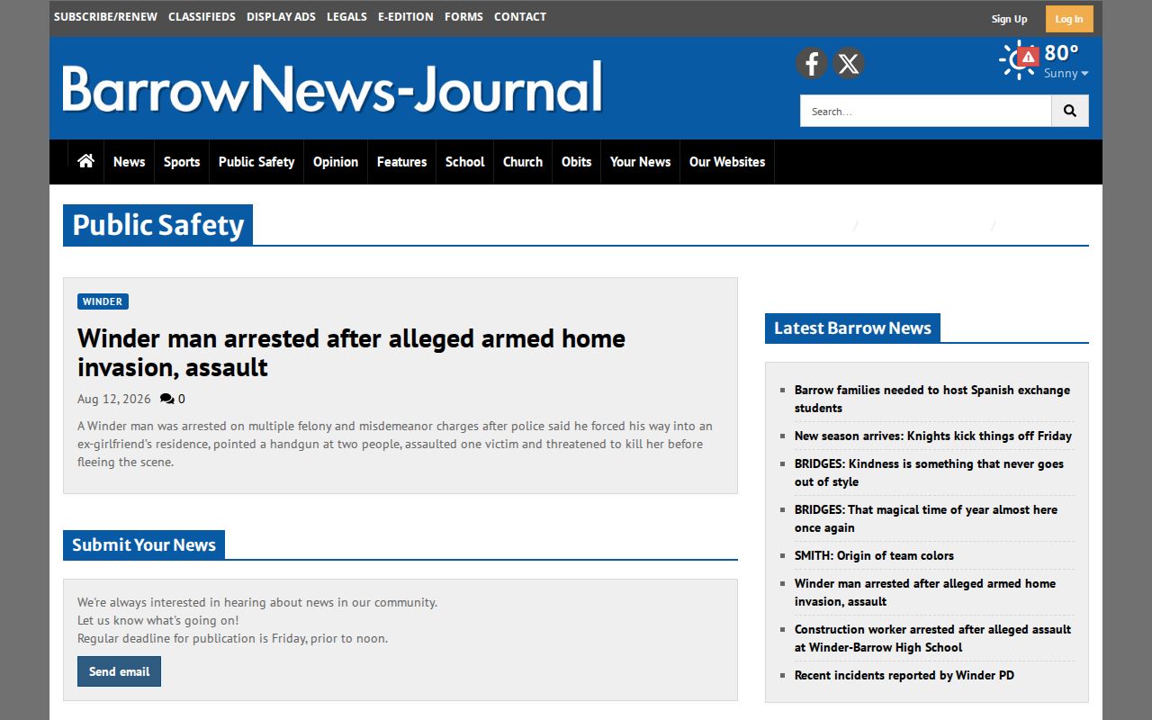 Barrow News-Journal public safety and crime news section