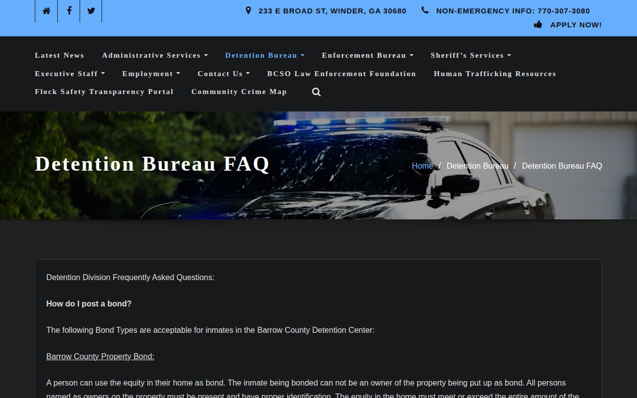 Barrow County Detention FAQ with bond and release information