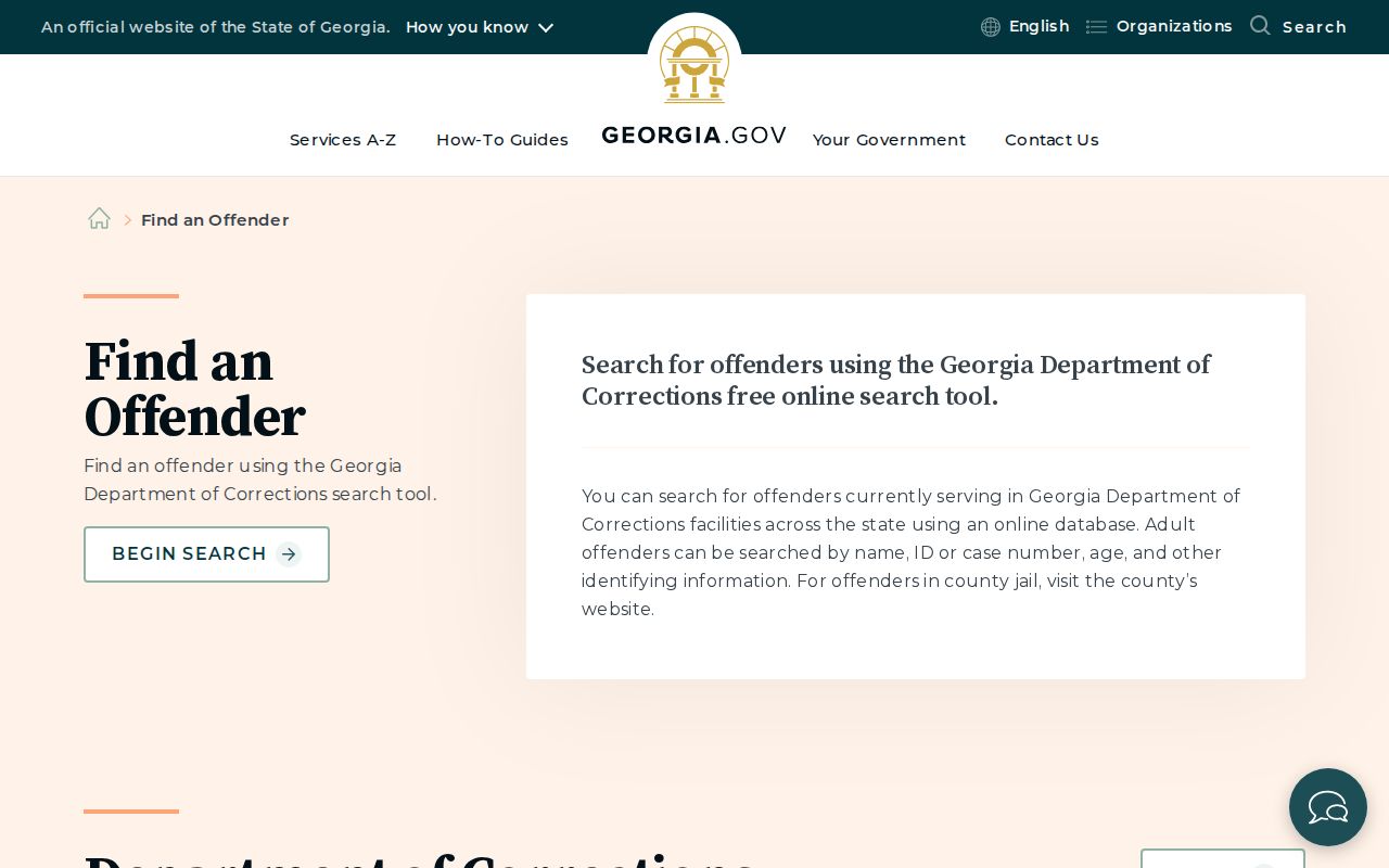 Barrow County state offender-record search gateway at Georgia Department of Corrections