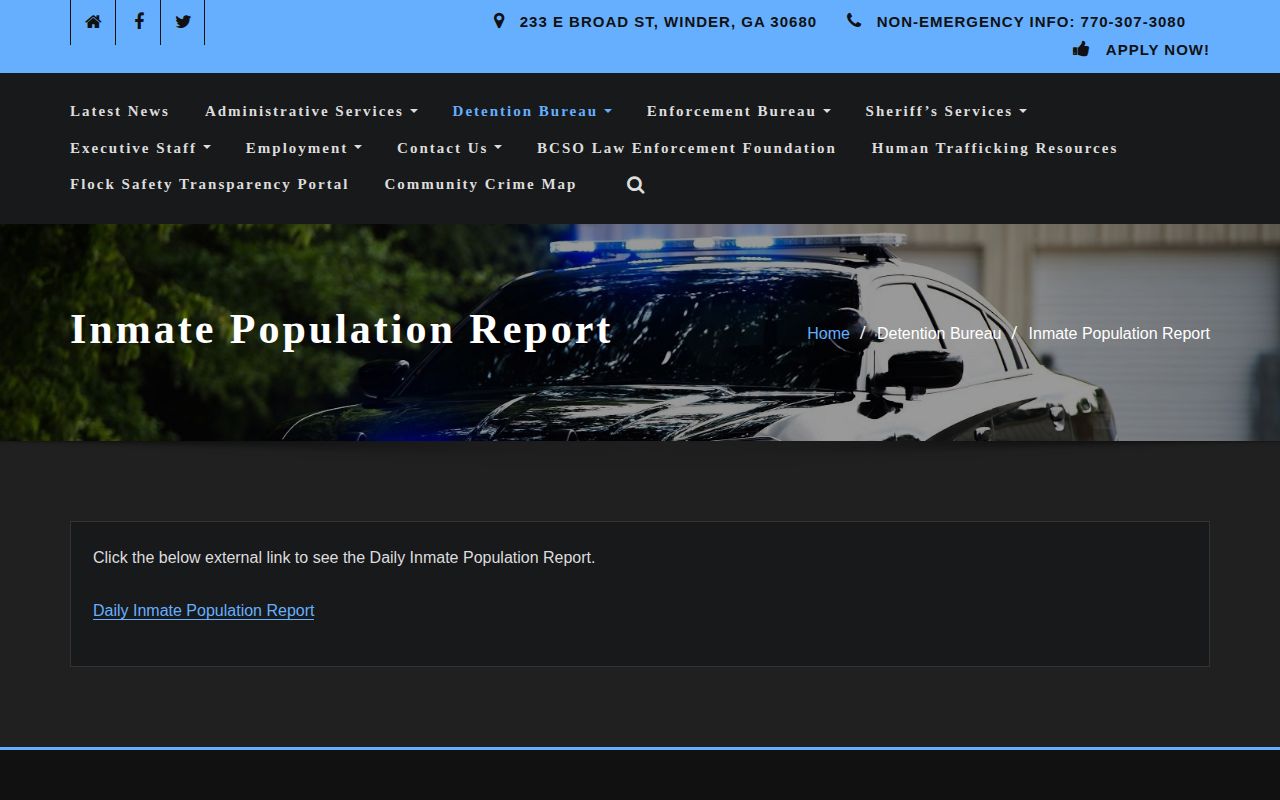 Barrow County official daily inmate population report landing page
