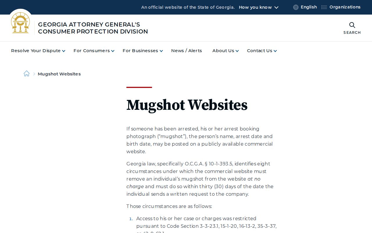 Barrow County mugshot website removal guidance from the Georgia Attorney General