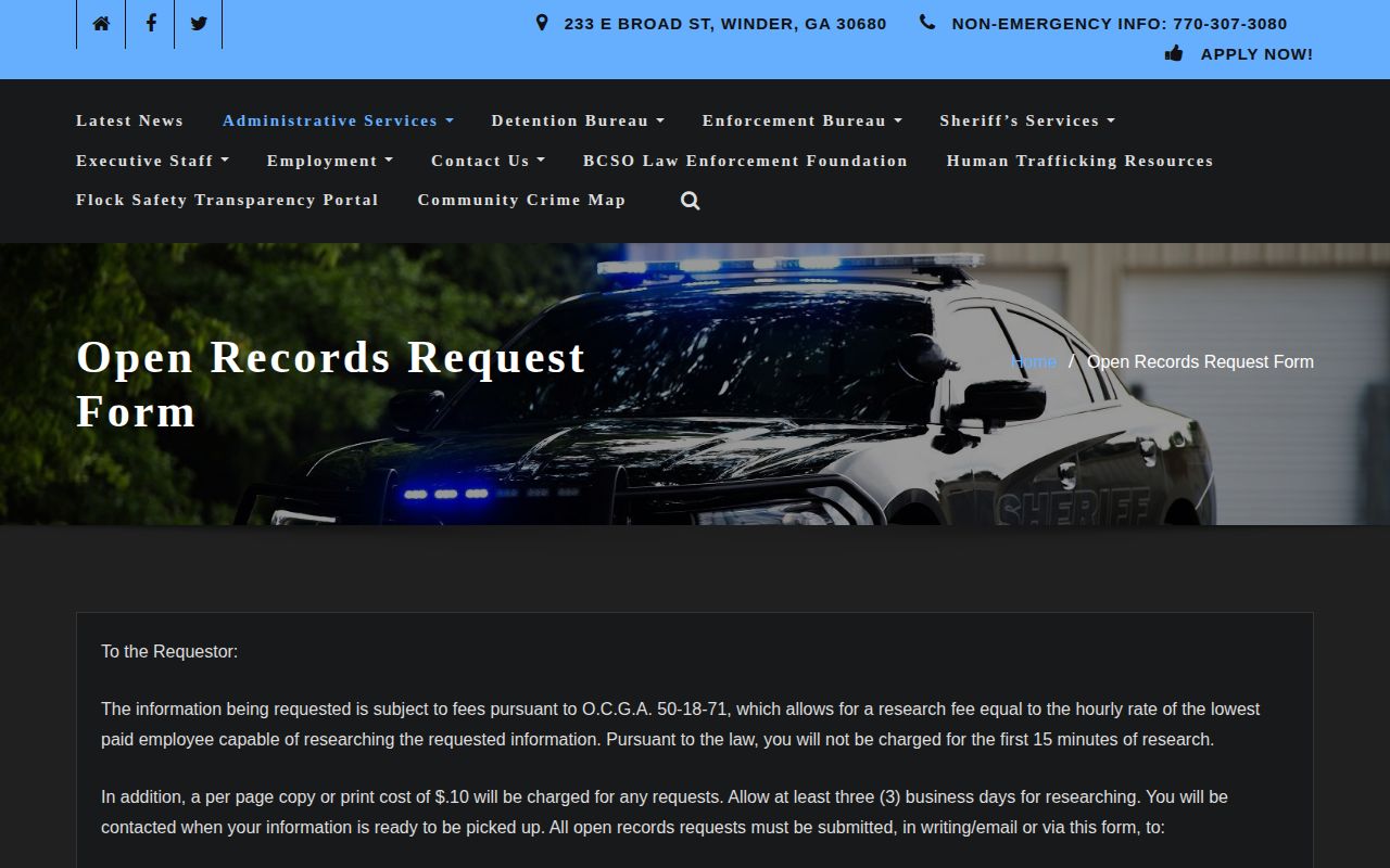 Barrow County Sheriff's Office open records request form