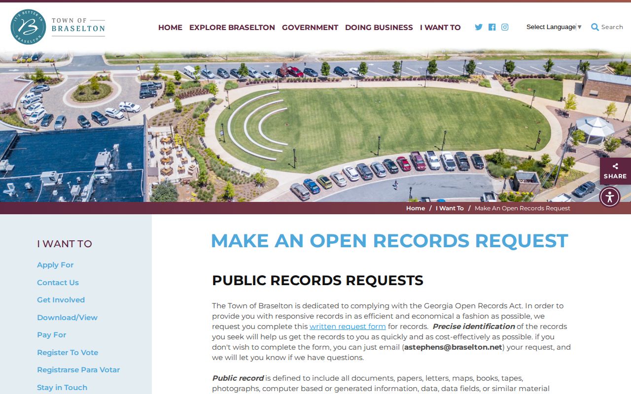Braselton open records request page and police record fees